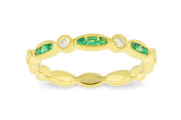14K Gold Emerald & Pavé Diamond Stackable Ring