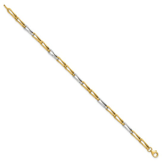 10K Yellow Gold White Rhodium Fancy Link Bracelet