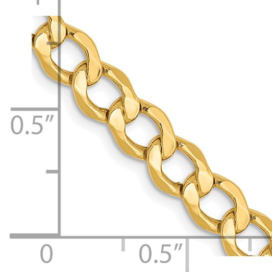 10K Yellow Gold 5.25mm Semi-Solid Curb Bracelet 8"