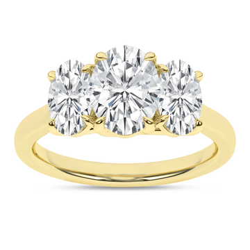 14K Yellow Gold Lab Grown 3.06ctw Three Stone Oval Engagement Ring