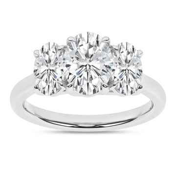 14K White Gold Lab Grown 3.06ctw Three Stone Oval Engagement Ring