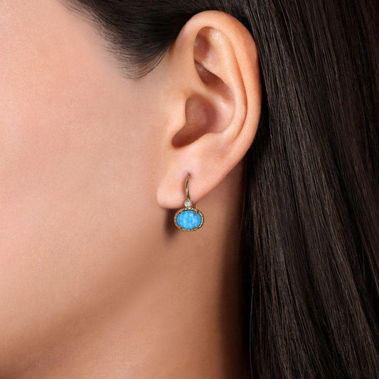 14K Yellow Gold Turquoise Drop Earrings