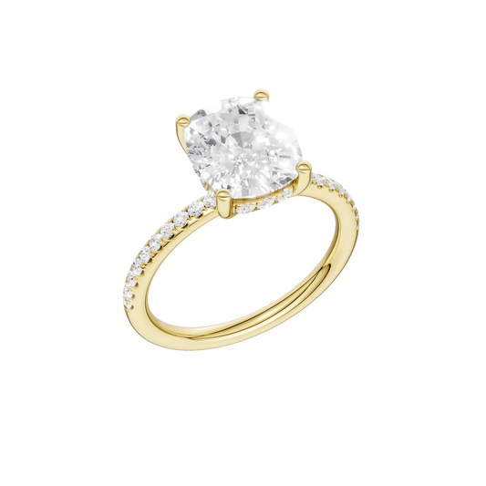 14K Yellow Gold 2.82ctw Lab Grown Elongated Cushion Diamond Hidden Halo Engagement Ring