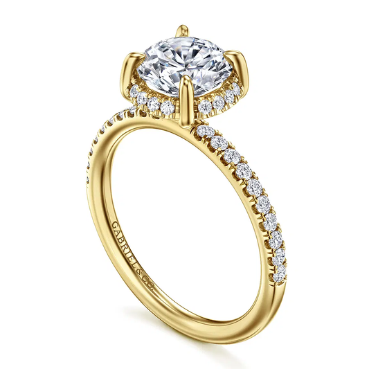 14K Yellow Gold Round Hidden Halo Diamond Engagement Ring