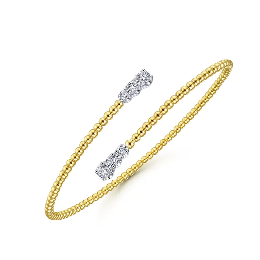 14K White-Yellow Gold Bujukan Graduating Diamond Bypass Bangle