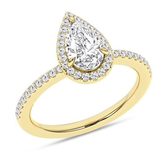 14K Yellow Gold Lab Grown 1.26ctw Pear Diamond Halo Engagement Ring