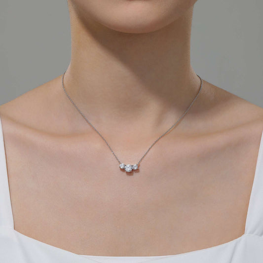 Sterling Silver Simulated Diamond Three-Stone Necklace