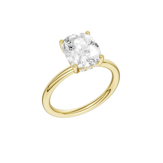 14K Yellow Gold Lab Grown 2.15ctw Elongated Cushion Diamond Hidden Halo Engagement Ring