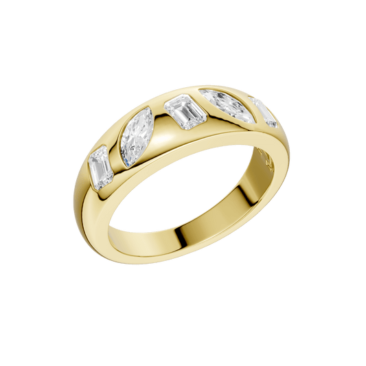 14K Yellow Gold Lab Grown Flush Set Fancy Emerald and Marquise Band