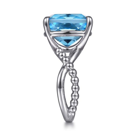 Sterling Silver Bujukan Cushion Blue Topaz Twisted Ring