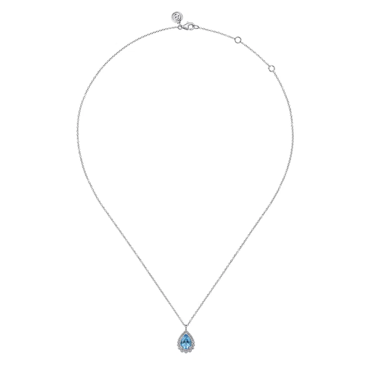 925 Sterling Silver Faceted Swiss Blue Topaz Teardrop Bujukan Necklace