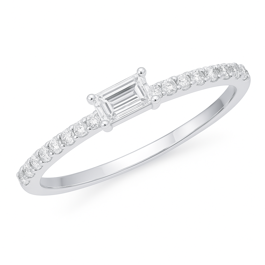 14K White Gold Pave and Baguette Diamond Band