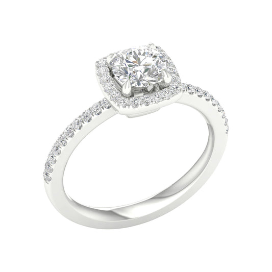 14K White Gold Lab Grown Round Diamond Halo Engagement Ring