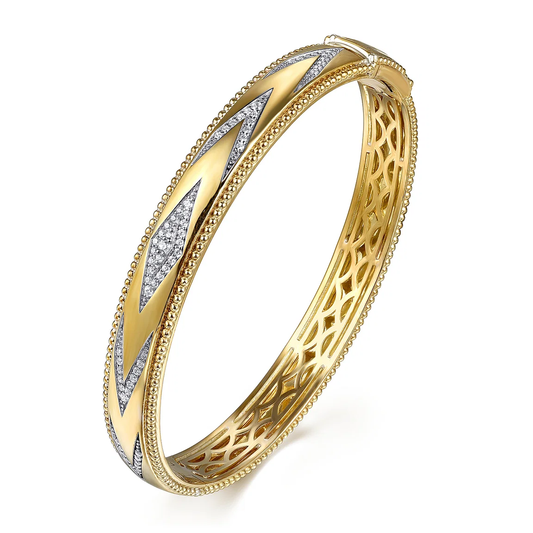 14K Yellow Gold Bujukan Diamond Chevron Pattern Bangle Bracelet