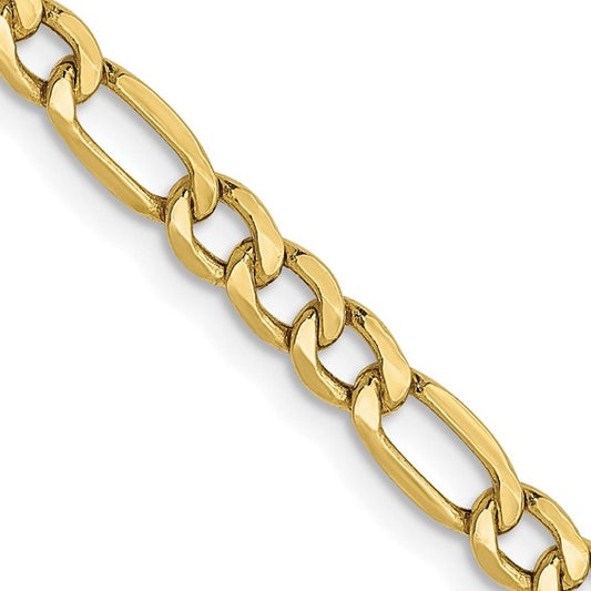 10K Gold Semi-Solid 3.5mm Figaro Chain Necklace – 24"