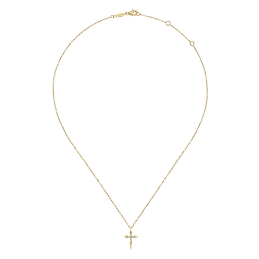 14K Yellow Gold Diamond Cross Pendant Necklace
