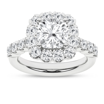 14K White Gold Lab Grown Cushion Cut Diamond Engagement Ring with Halo