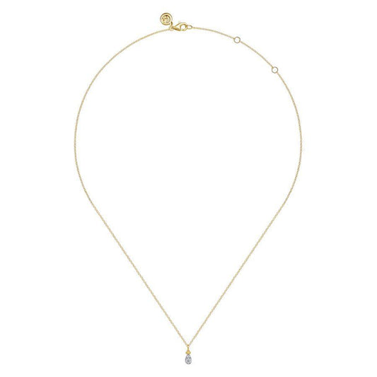 14K Yellow Gold Diamond Pear Drop Beaded Necklace