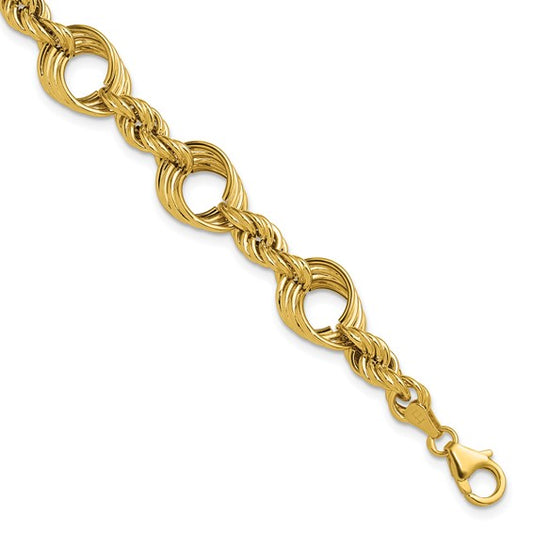 14K Polished Fancy Circle and Rope Link Bracelet