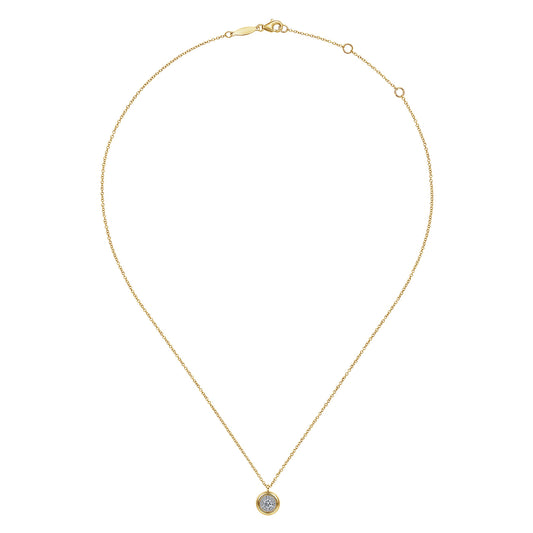 14K Yellow Gold Diamond Halo Pendant Necklace