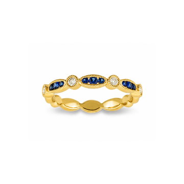 14K Yellow Gold Sapphire and Pave Diamond Stackable Band