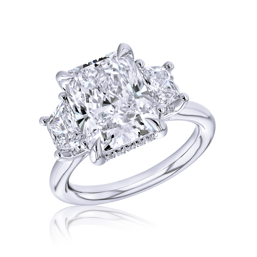 18K White Gold Lab Grown 6.16CTW Radiant and Trapezoid Diamond Three Stone Engagement Ring