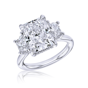 18K White Gold Lab Grown 6.16CTW Radiant and Trapezoid Diamond Three Stone Engagement Ring