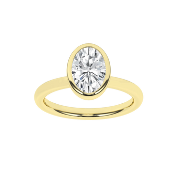 14K Yellow Gold Lab Grown Oval Bezel Set Engagement Ring
