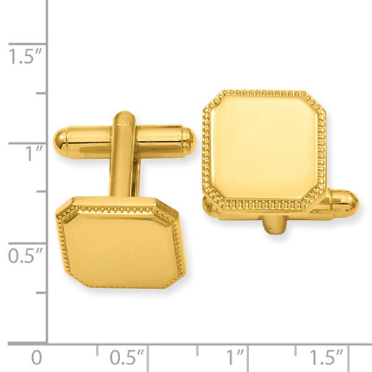 Gold-Plated Square Beaded Engravable Cuff Links
