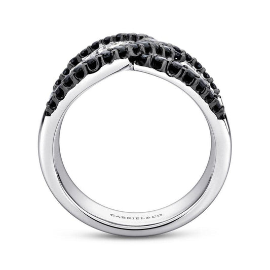 Sterling Silver Hammered Wide Band Black Spinel Ring