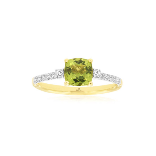 14K Yellow Gold Peridot and Diamond Ring
