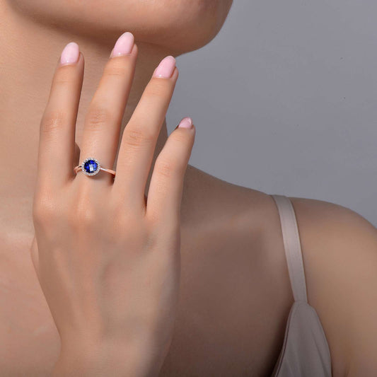Sterling Silver Lab Grown Sapphire Ring with Simulated Diamonds