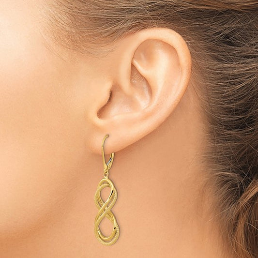 14K Polished Textured Infinity Leverback Earrings