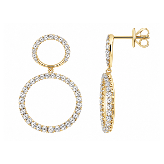 14K Gold 1.07ctw Pavé Diamond Double Circle Drop Earrings