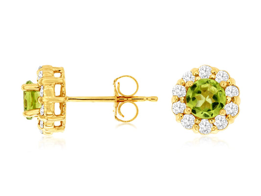 14K Yellow Gold Peridot and Diamond Studs