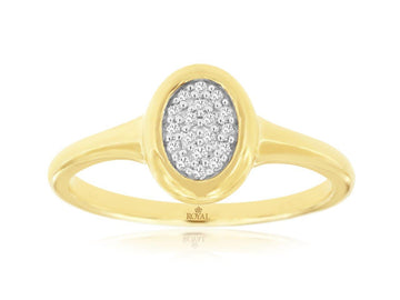 14K Yellow Gold Oval Pave Disc Ring