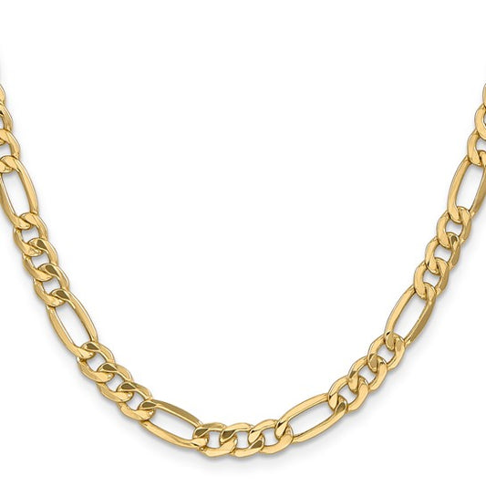 10K Yellow Gold 6.6mm Semi-Solid Figaro Chain 24"