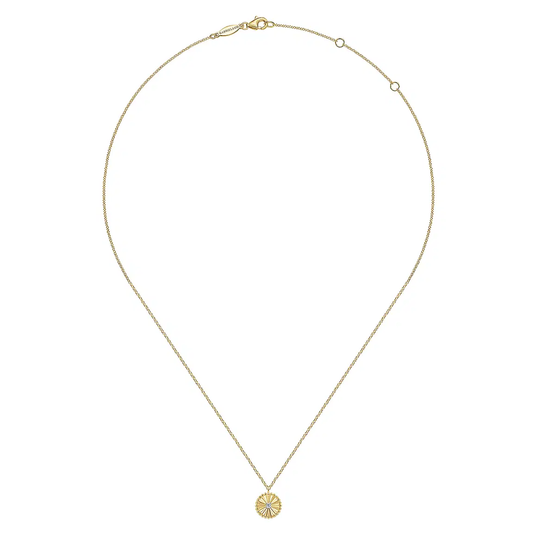 14K White-Yellow Gold Bujukan Diamond Cut Disc Pendant Necklace