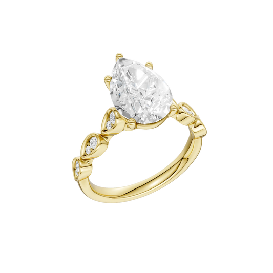 14K Yellow Gold Lab Grown 3.22ctw Pear Diamond Engagement Ring with Trellis Shank