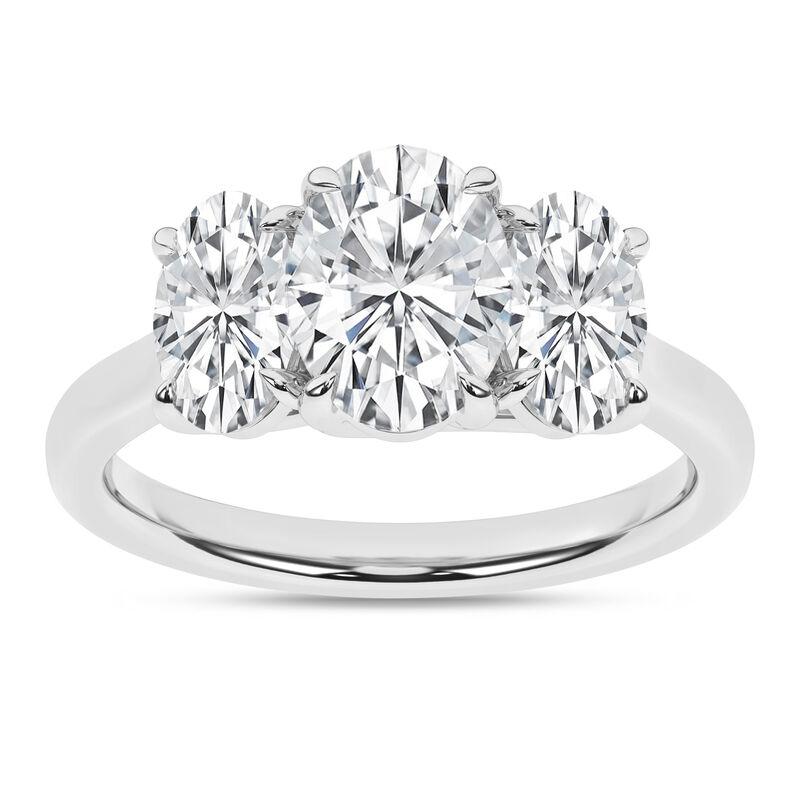 14K White Gold Lab Grown 3.06ctw Three Stone Oval Engagement Ring