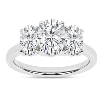 14K White Gold Lab Grown 3.06ctw Three Stone Oval Engagement Ring