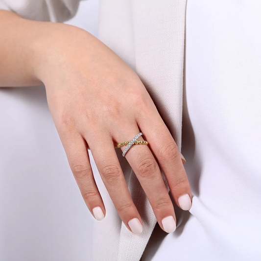 14K White Yellow Gold Bujukan Diamond Criss Cross Ring