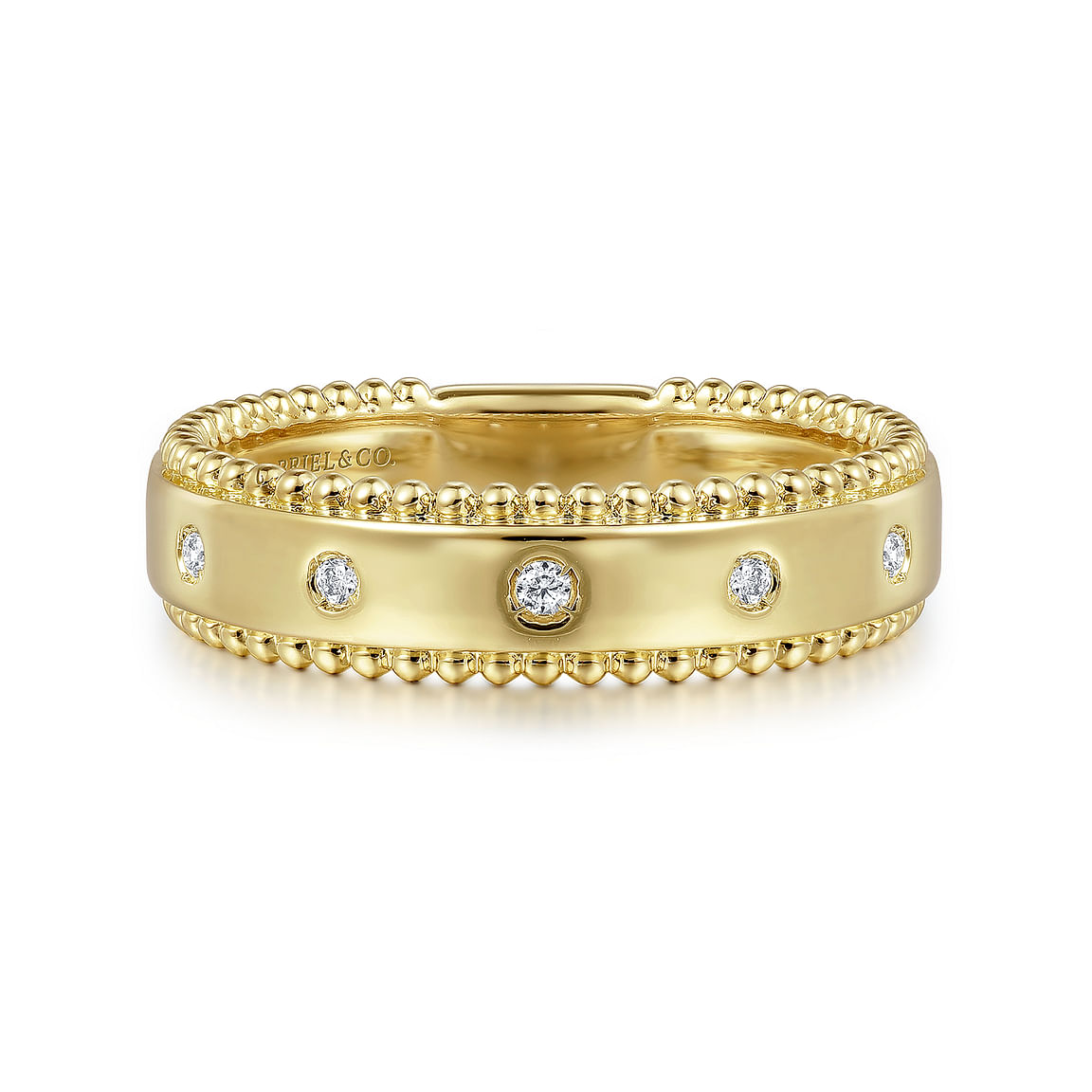 14K Yellow Gold Bujukan Diamond Bezel Wide Stackable Ladies Ring
