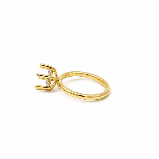 14K Yellow Gold Round Hidden Halo Diamond Semi Mount Engagement Ring