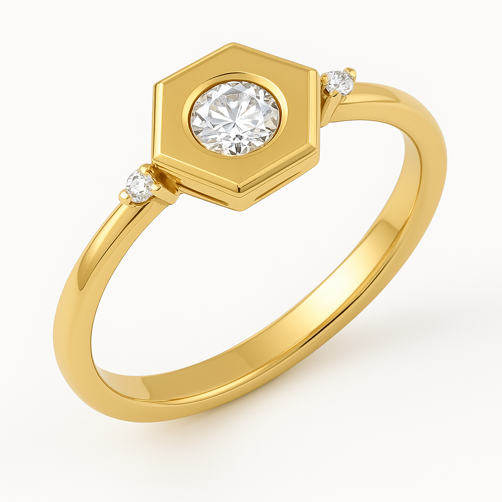 14K Yellow Gold .45ctw Diamond Hexagon Shape Fashion Ring
