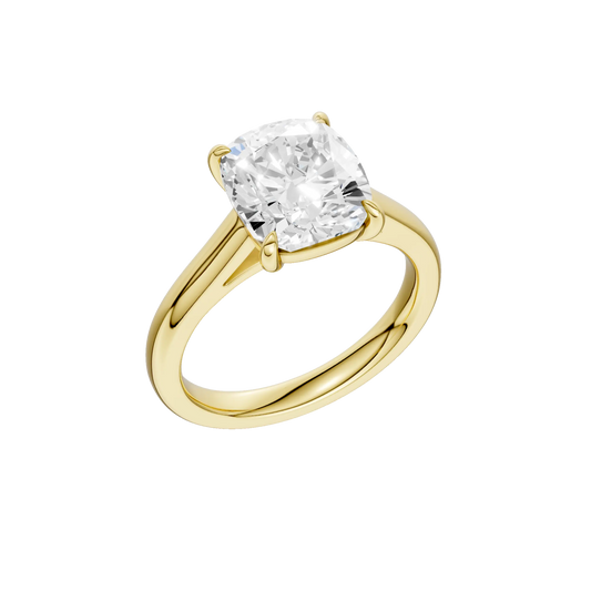 14K Yellow Gold Lab Grown 3.09ct Elongated Cushion Diamond Solitaire Engagement Ring
