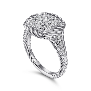 Sterling Silver White Sapphire Pave Ring with Rope Frame