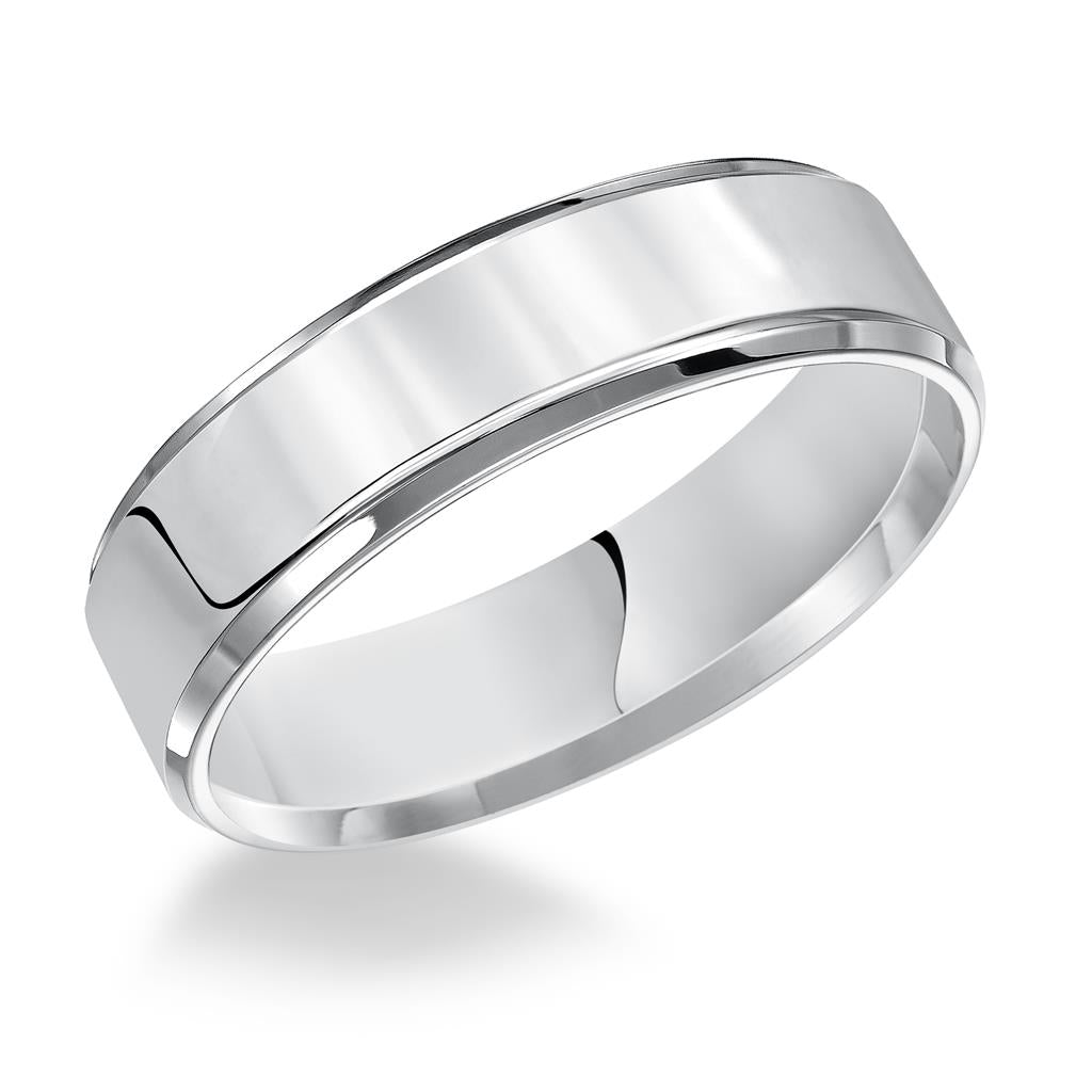 14K White Gold 6mm Flat Bevel Edge Comfort Fit Polished Wedding Band – Size 10