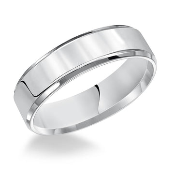 14K White Gold 6mm Flat Bevel Edge Comfort Fit Polished Wedding Band – Size 10