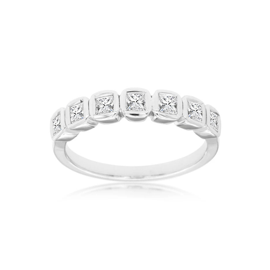 14K White Gold Seven Diamond Bezel Set Band